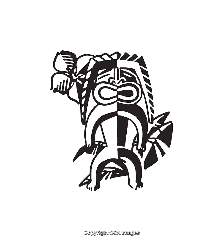 Intricate Black and White Line Art Depicting a Cultural Figurine