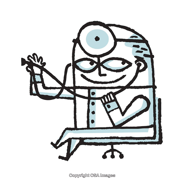 Playful Cartoon Illustration of a Doctor Character Using a Stethoscope