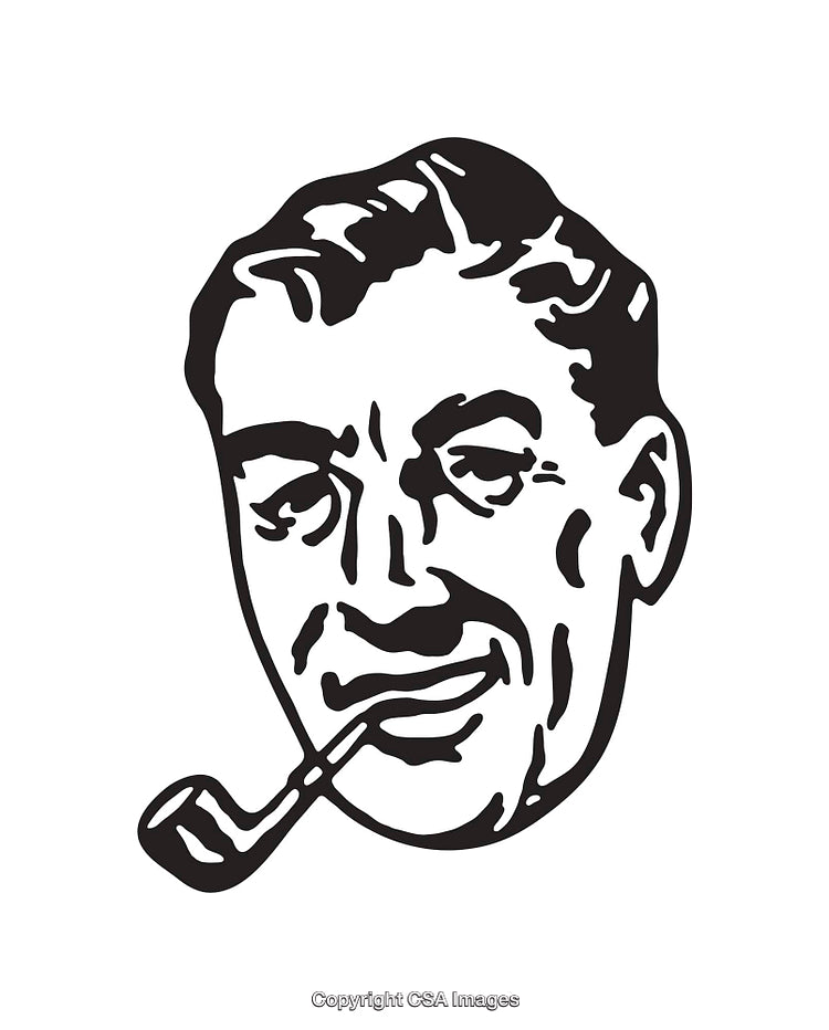 Retro Line Art Illustration of a Man Smoking a Pipe