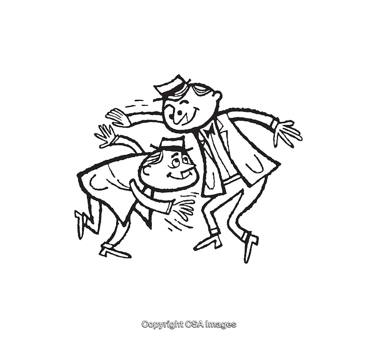 Playful Cartoon Characters in Dynamic Line Art Drawing