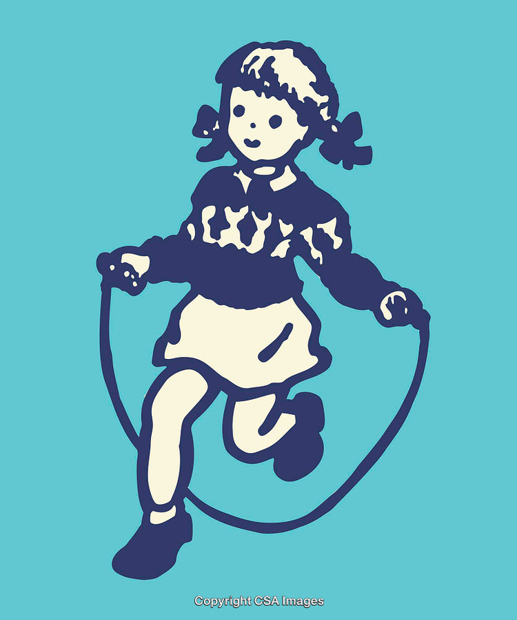 Retro Illustration of a Girl Jumping Rope in Bold Graphic Style