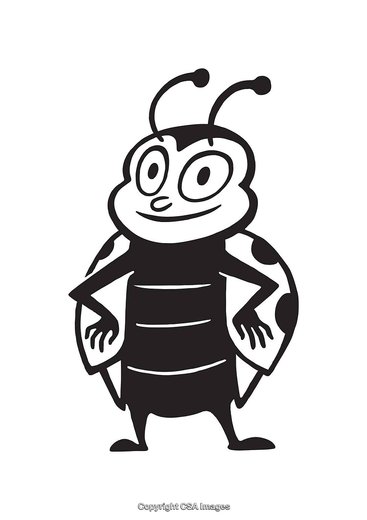 Black and White Line Art Of A Cartoon Ladybug Character Illustration