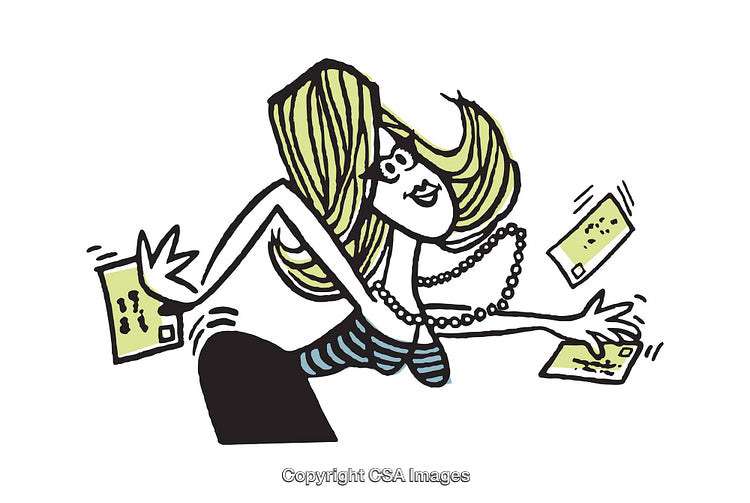 Illustrated Woman with Vibrant Hairstyle and Playful Movement