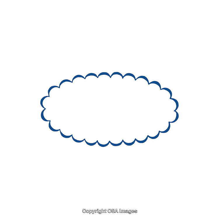 Blue Outlined Oval Frame with Decorative Scalloped Edge Design