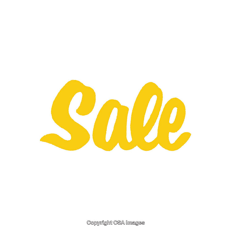 Yellow Handwritten Sale Text on White Background