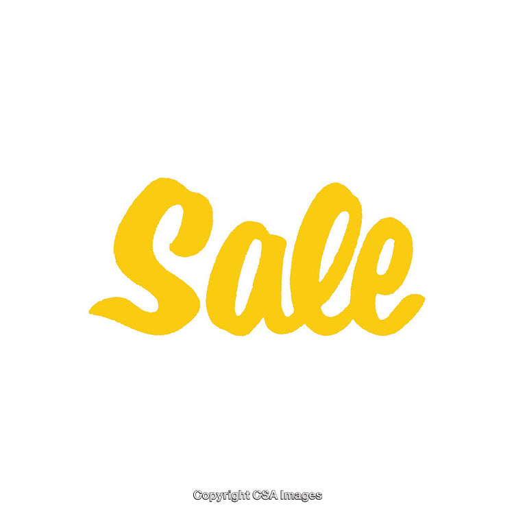 Yellow Handwritten Sale Text on White Background
