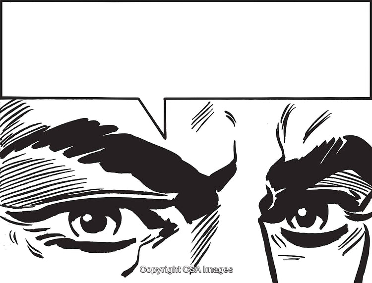 Graphic Comic Book Illustration of Intense Eyes with a Blank Speech Bubble