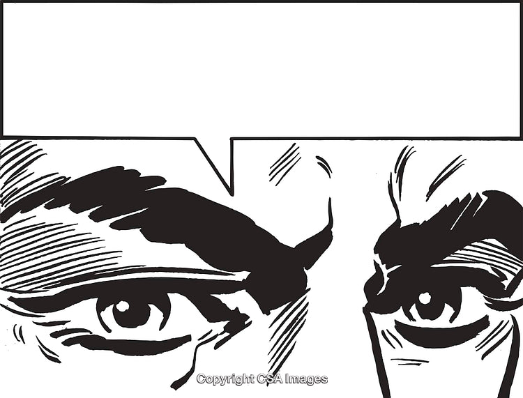 Graphic Comic Book Illustration of Intense Eyes with a Blank Speech Bubble