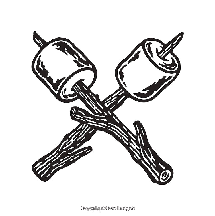 Line Art Illustration of Marshmallows on Sticks for Campfire Roasting