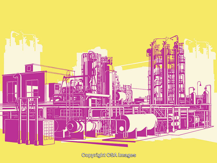 Vibrant Line Art Illustration of an Industrial Factory Facility