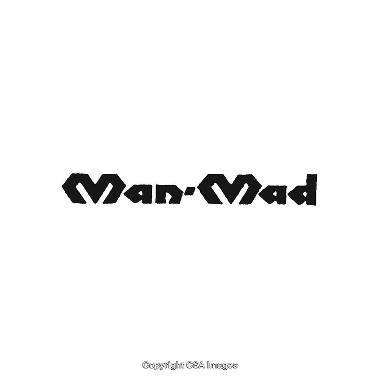 Man-Mad Logo Design Featuring Unique Block-Like Typography on White Background