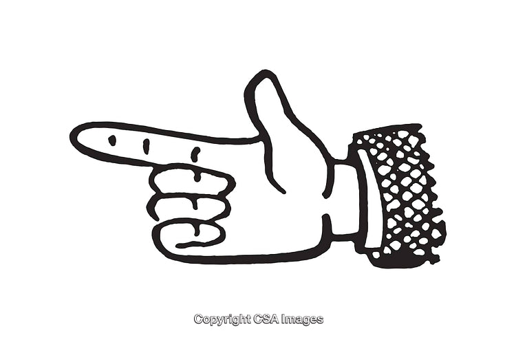 Black and White Line Art of Pointing Hand Illustration