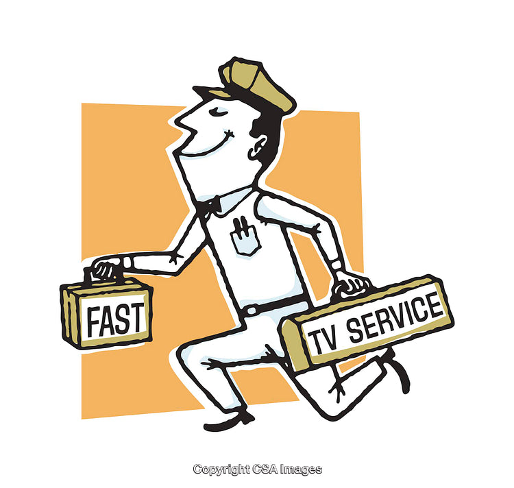 Retro Illustration of a Fast TV Service Provider in Action