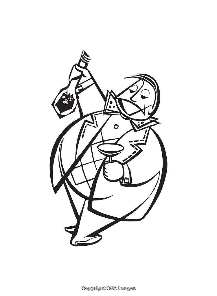 Cheerful Line Art Illustration of a Celebratory Gentleman Toasting with Bottle