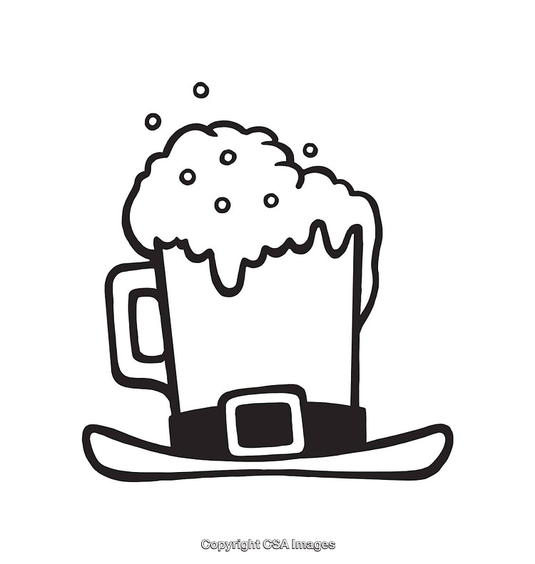 Black and White Line Art Mug of Ale with Festive Tilted Hat