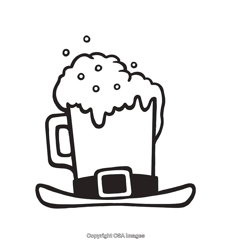 Black and White Line Art Mug of Ale with Festive Tilted Hat