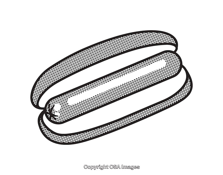Retro-Inspired Black and White Line Art of a Hotdog Illustration
