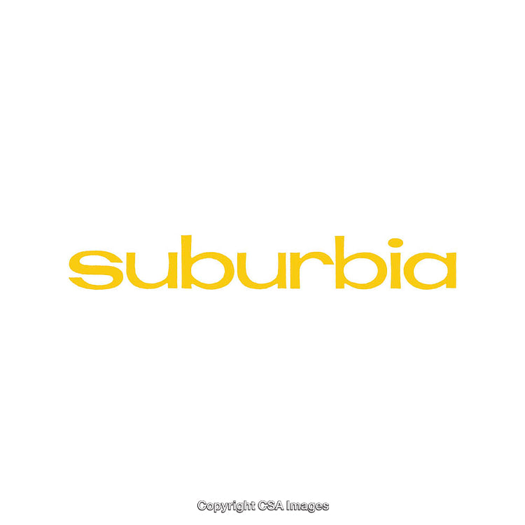 Minimalistic Yellow Typeface Design Featuring the Word Suburbia on White