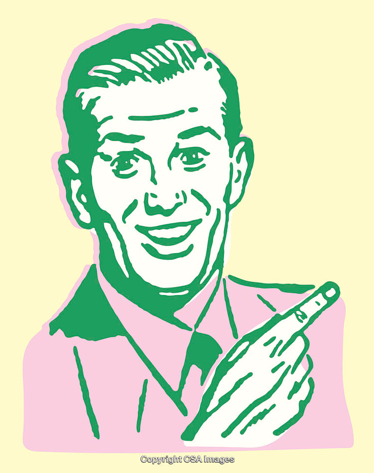 Retro Style Green and Pink Line Art Male Vector Illustration