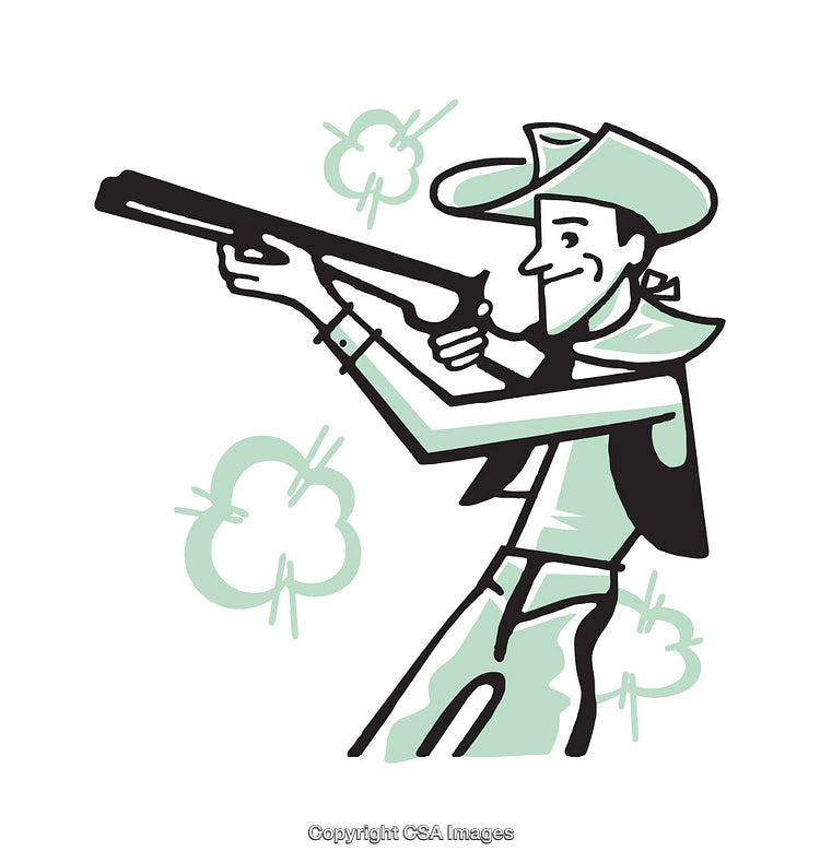 Retro-Style Illustration of a Cowboy Aiming a Rifle with Smoke Effects