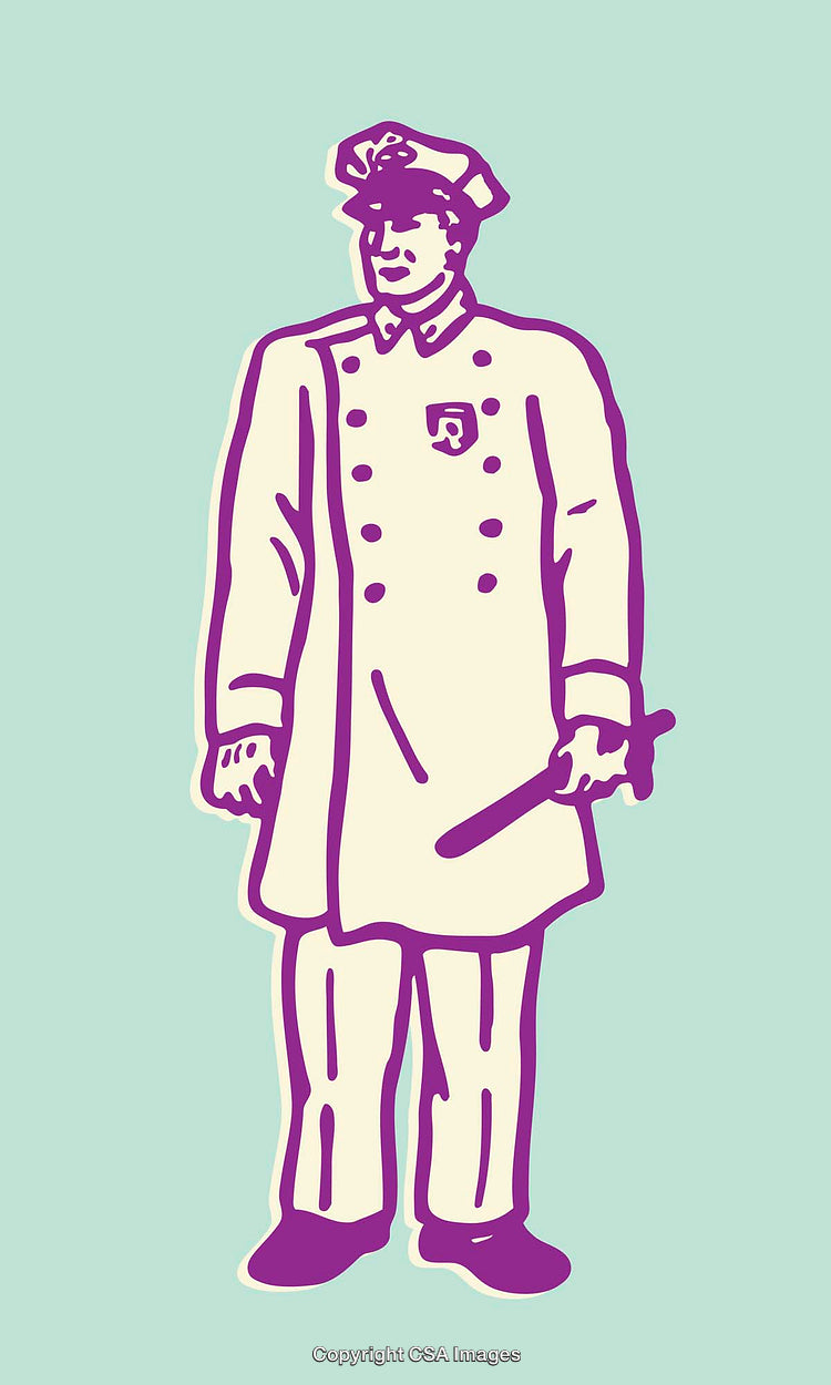Minimalist Illustration of a Policeman in Uniform Holding a Baton