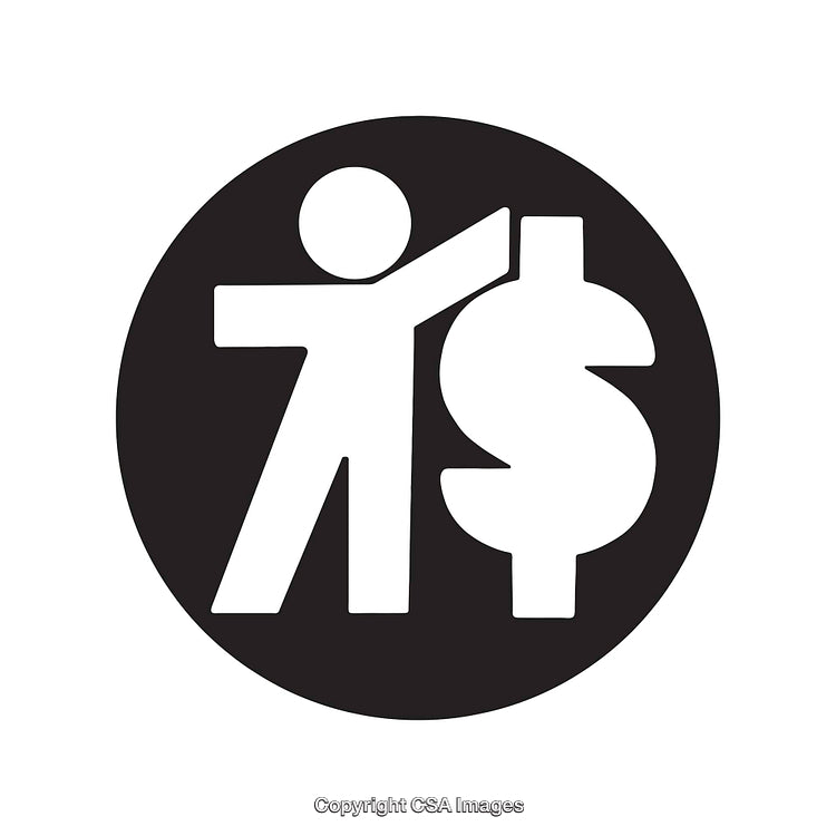 Black and White Line Art of Dollar Symbol with Human Silhouette