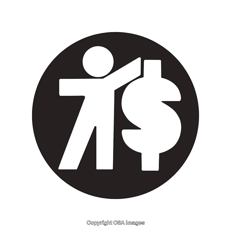 Black and White Line Art of Dollar Symbol with Human Silhouette