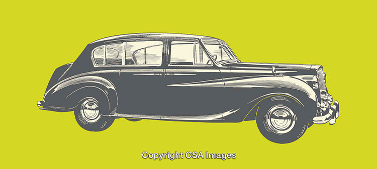 Vintage Classic Car Illustration Over Bright Green Background