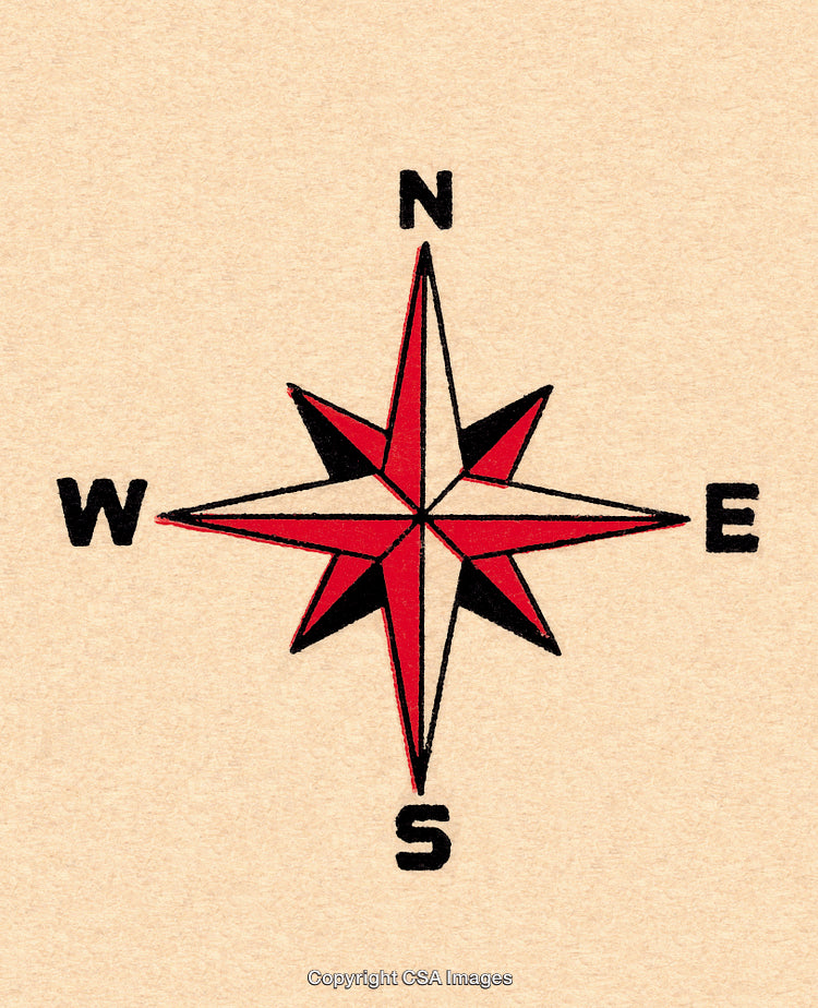 Vintage-Style Compass Rose Illustration with Bold Directional Markings on Beige Background