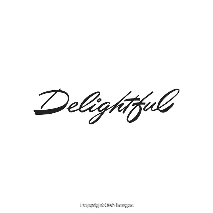 Elegant Handwritten Script of The Word 'Delightful' on White Background