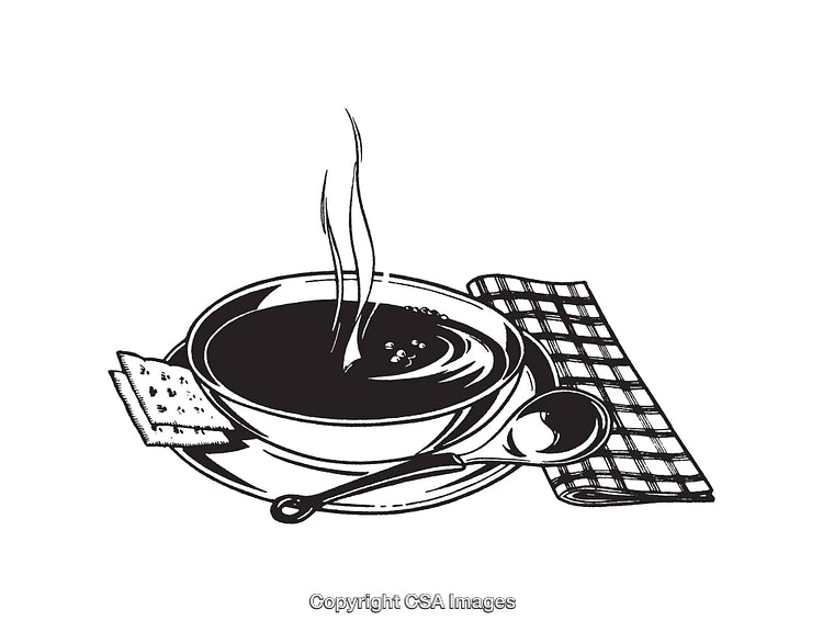 Illustration of a Hot Soup Bowl With Crackers and Spoon on a Plate