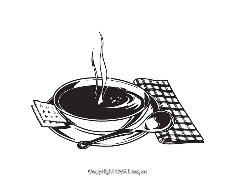 Illustration of a Hot Soup Bowl With Crackers and Spoon on a Plate