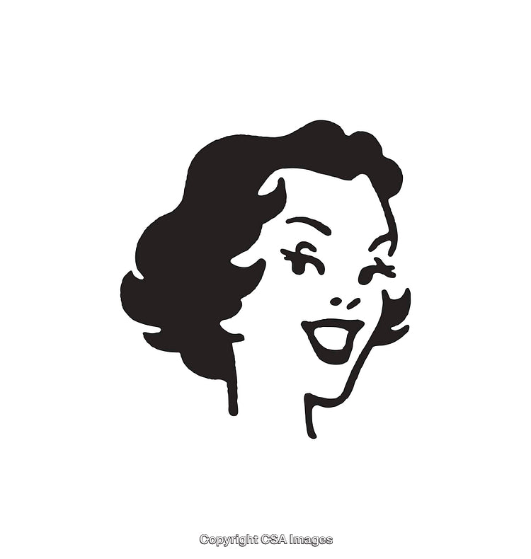 Vintage Style Black and White Woman Line Art Illustration