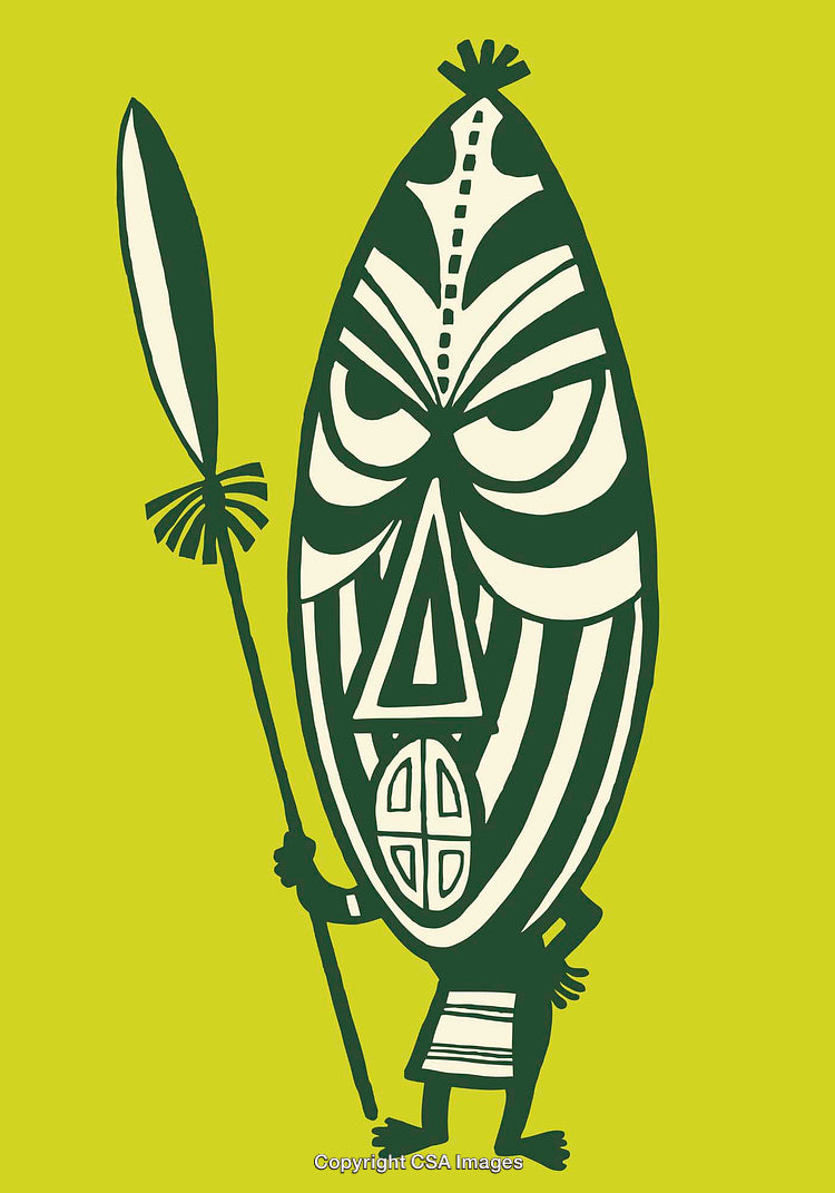 Colorful Illustration of a Tribal Mask with Artistic Patterns and Decorations