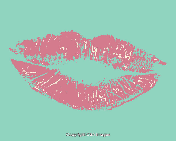 Colorful Line Art Illustration of Pink Lips on a Green Background
