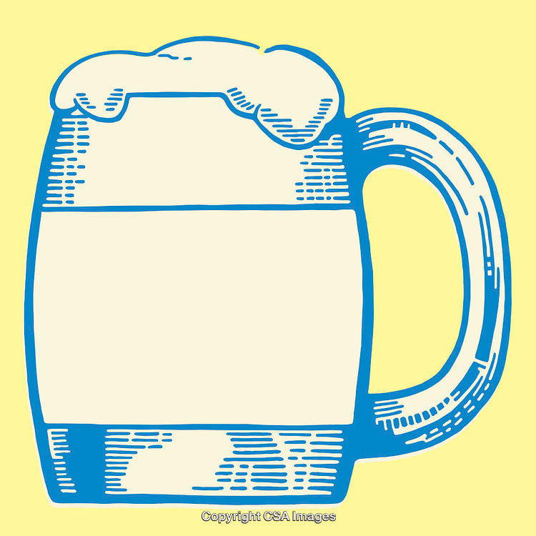 Colorful Line Art Illustration of a Foaming Beer Mug on Yellow Background
