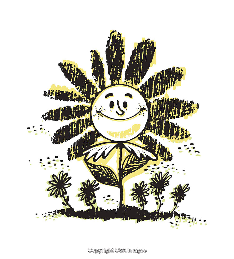 Cheerful Sunflower Illustration with a Smiling Face and Playful Doodle Style