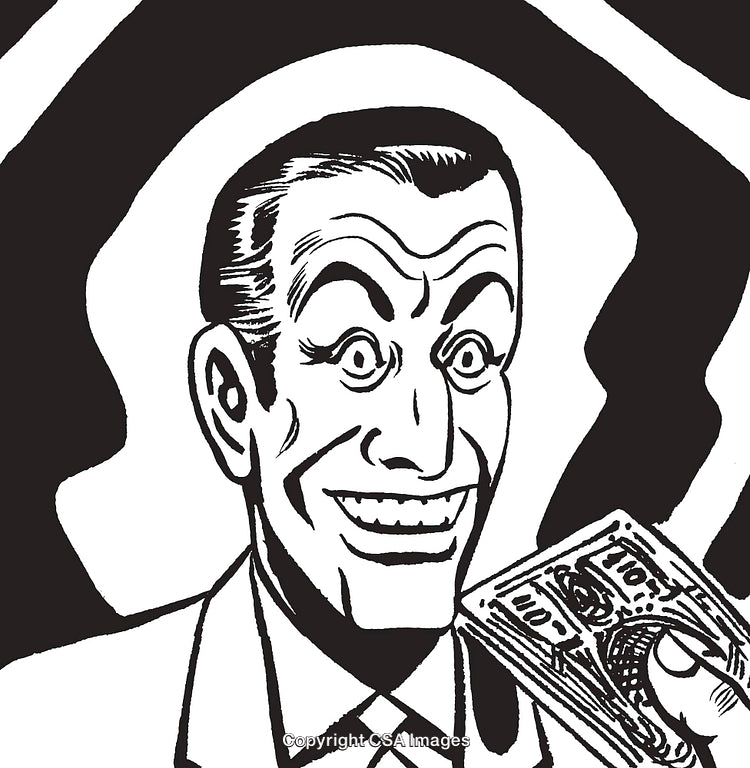 Retro Illustration of a Smiling Man Holding Money in a Stylish Design
