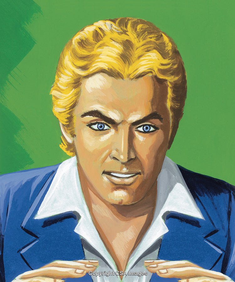 Expressive Portrait of a Character with Intense Gaze and Vibrant Colors