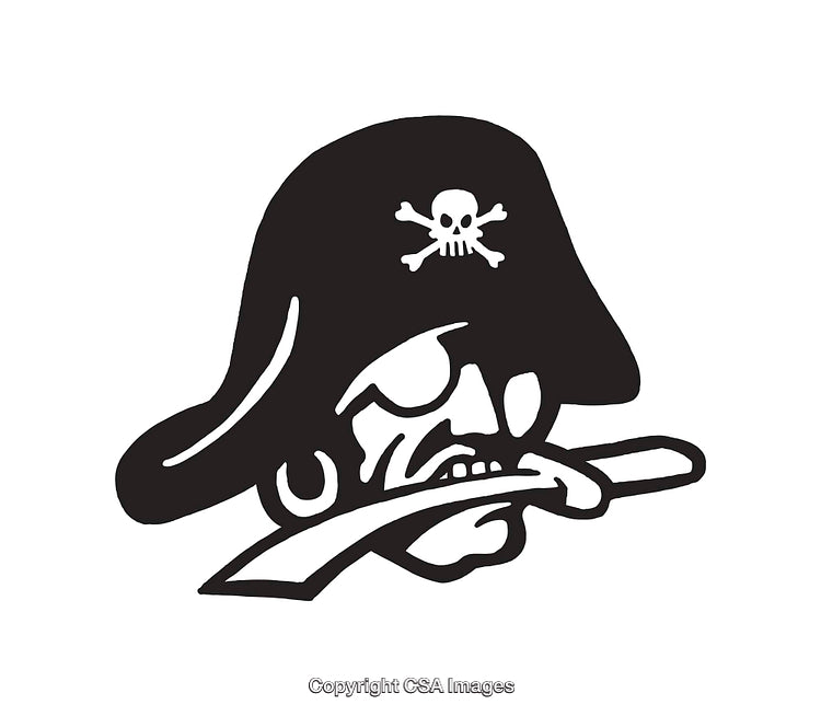 Classic Pirate Line Art Illustration with Skull and Sword Details