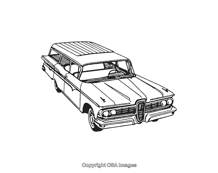 Vintage Car Line Art Illustration of a Classic Station Wagon Model