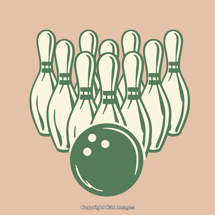 Vintage Bowling Illustration With Pins and Ball on a Soft Toned Background