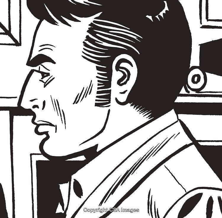 Black and White Illustration of a Thoughtful Man in Profile View