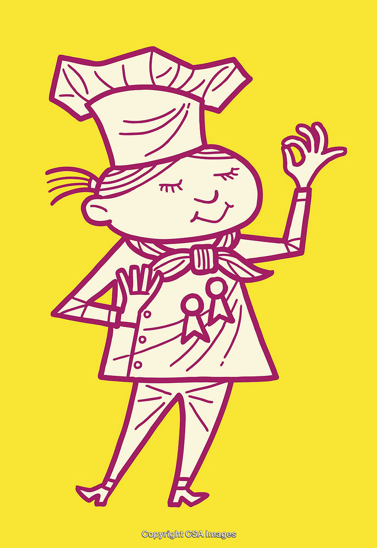 Cartoon Chef Giving a Perfect Gesture on Yellow Background