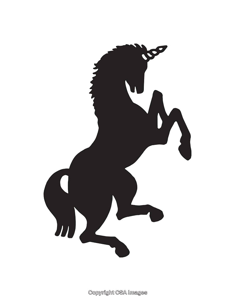 Silhouette Illustration of a Majestic Unicorn in a Rearing Position