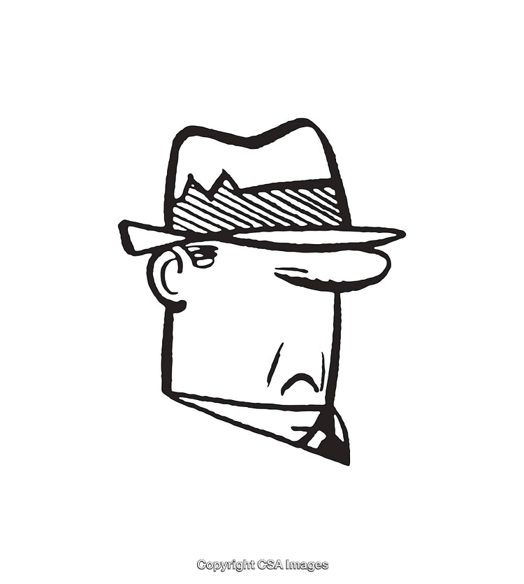 Black-And-White Line Art Illustration of Cartoon Face with a Hat