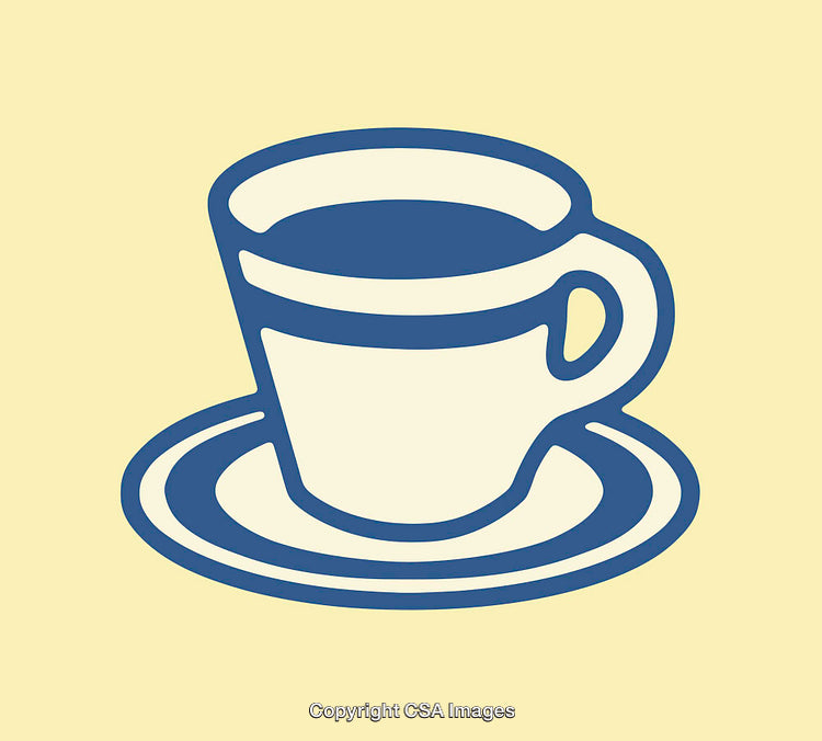 Stylized Blue Cup and Saucer Illustration on Yellow Background