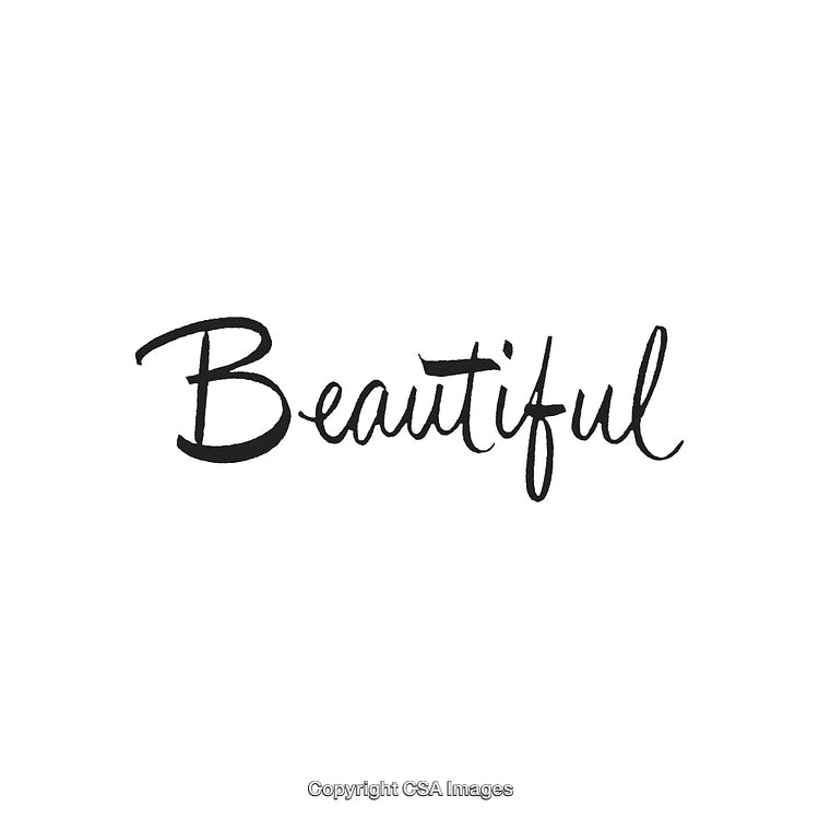 Handwritten Word 'Beautiful' in Elegant Calligraphic Style on White Background