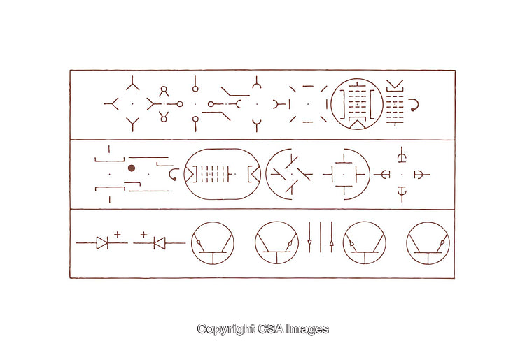 Set of Intricate Diagrams Depicting Symbols and Circuit Drawings