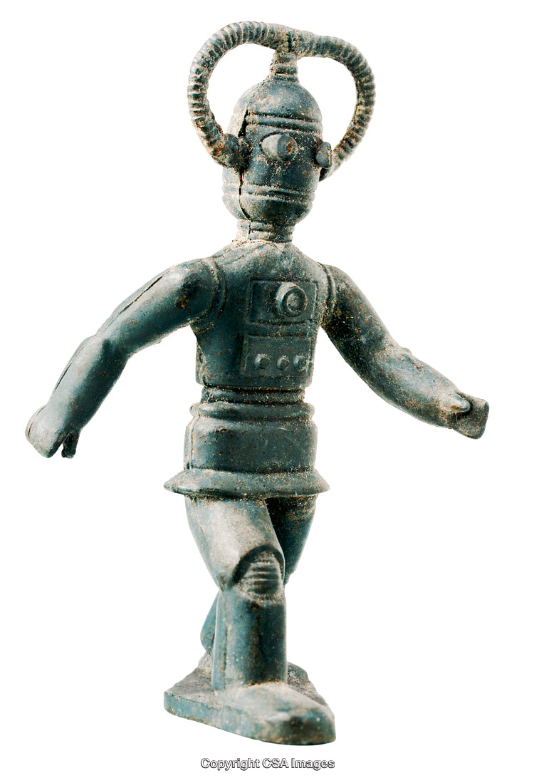 Vintage Toy Robot with Rustic Appearance on White Background